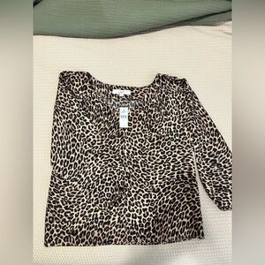 LOFT Animal Print Blouse - Black and Brown